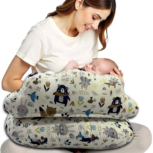 Off White Animal Print Feeding Pillow